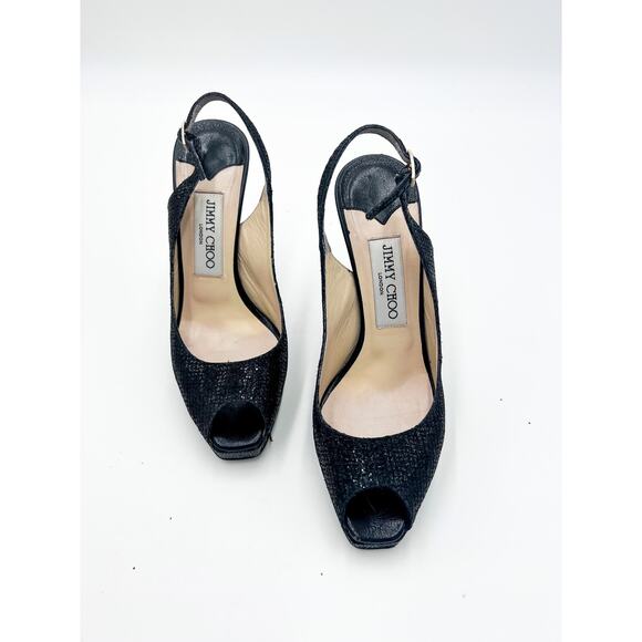 Jimmy Choo Black Peep Toe Heels - Picture 2 of 10